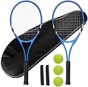 Tennis Rackets 2 Players Recreational for Beginners,Pre-Strung 27 Inch Light Adult Racquet Set for Women Men with Tennis Balls,Overgrips and Carry Bag (Blue)