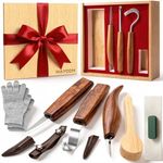 WAYCOM 12pcs Wood Whittling Kit Wood Carving Tools Set Hook Carving Knife,Detail Wood Knife,Whittling Knife Cut Resistant Gloves Leather Sheath And Bamboo Gift Box For Spoon,Bowl,Cup