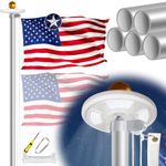 XIFAN Flag Pole Kit with Solar Light, 25 FT Heavy Duty Aluminum Flagpole in Ground for Outside House, with 128 LEDs Solar Powered Light, Spun American Flag, Residential or Commercial, Silver