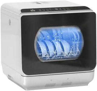 HOMCOM Table Top Dishwasher, Mini Countertop Dishwasher No Plumbing with Built-in 6L Water Tank, 6 Programs, Touch Control, LED Display, 4 Place Settings, Dual Water Supply and Fruit Wash, Silver Tone