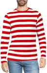 Men's Long Sleeve Crew Neck Top Red White Stripes 2X