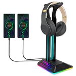 Grathia RGB Gaming Headset Stand 7 Lighting Modes Headphone Stand with Memory Function Desk Non-slip Headphones Holder Hanger Base with 2 USB Ports PC Earphone Accessories Boyfriends Gamer Gift