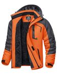 KEFITEVD Warm Waterproof Ski Jacket for Men Thermal Fleece Jackets for Winter Windbreaker with Detachable Hood,Orange Grey,L