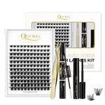 QUEWEL DIY Eyelash Extensions Kit, 144 Pcs Lash Clusters, Eyelash Clusters Tweezer, Cluster Lashes Bond and Seal, Clusters Lash Glue Remover Easy to Apply DIY Lash Extensions at Home(QU-RR-DH-01)