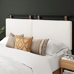 Nathan James Charlie King Size Wall Mount Upholstered Padded Headboard, Adjustable Height Brown Leather Straps Matte Metal Rail, White/Black