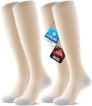 Benirap Breathable Compression Socks for Women Men, 20-30mmHg Knee High Circulation for Travel, Flying, Athletic, 2 pairs(Beige,S-M)
