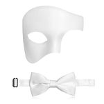 IncreDecor Masquerade Mask for Men Phantom of The Opera Half Face Mask with Bowtie, Halloween Masquerade Mardi Gras Party (White Knight)