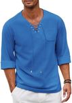 COOFANDY Men Linen Beach T Shirt Hippie Henley V Neck Shirt Medieval Pirate Tunic