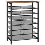 HOOBRO Shoe Rack, Large Capacity Shoe Storage, Tall Shoe Shelf for 28-35 Pairs of Shoes, 100cm, Shoe Organizers Storage Unit with Flat or Slant Adjustable Metal Shelves, Rustic Brown EBF118XJ01