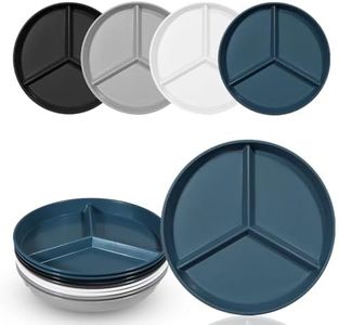 DLF. DONGLINFENG Adult Compartmentalized Dinner Plates 8-Piece Set Unbreakable Portion Control Wheat Plastic Dinner Plates (Compartmentalized Plates/Picnic Plates) 9.6 In