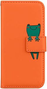 Annuo Funda iPhone 6/6S con Tapa Cartera iPhone 6/6S Funda con Tapa Dibujos Funda Libro iPhone 6/6S Tapa Antichoque Rana Animados Divertido Dibujo Ranura para Tarjetas Naranja