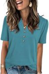 XMTOPYE Tops for Women Casual Trendy Tunic Short Sleeve Tops Ladies Blouses Blue Green