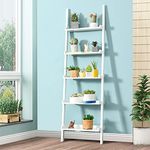 CASART 5 Tiers Ladder Rack, Wall Display Shelf Stand, Home Office Storage Shelving Unit Flower Plants Organiser Stand for Living Room Kitchen Bathroom (57 x 32 x 189cm, White)