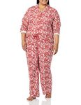 Amazon Essentials Women's Flannel Long-Sleeved Button Front Shirt and Trousers Pyjama Set, Red Mono Santa, L
