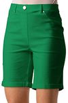 Roman Originals Stretch Shorts for Women UK Ladies Pull On Turned Hem Cut Off Bengaline Mom Boyfriend Boy Denim Casual Cropped Pants Capri Slim Fit Turn Up Summer Crops Mother - Emerald - Size 10