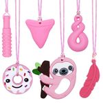 Chew Necklaces for Sensory Kids, Silicone Chewy Necklace Sensory Stim Toy for Girls Boys, 6 Pack Sensory Chew Toys for Kids Teens Adults with Autism Anxiety ADHD SPD or Other Sensory Needs - Pink