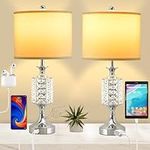 Table Lamp, 3-Way Dimmable Lamps for Bedrooms, Touch Control Bedside Lamps Set of 2, Bedroom Lamp with Dual USB Charging Ports & AC Outlet, Eye-Caring Table Lamps Living Room, Bedroom(Bulbs Included)