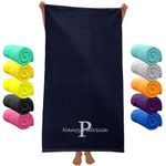 Personalized Beach Towels for Adults - 30"x60" Large Monogrammed Beach Towels - Soft Terry Velour Quick Dry Beach Towel - Swim Towels for Beach, Pool, Bath - Customized Luxury Bath Towels - Navy