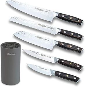 3 Claveles Juego de 5 cuchillos de cocina profesionales de acero inoxidable cuchillos de cocinero con soporte cuchillos de fibras kimura