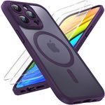 TOCOL for iPhone 14 Pro Case Magnetic, with 2 Pack Screen Protector, [Upgraded Full Camera Protection] [Shockproof Protection] Translucent Matte Hard Back, Midnight Purple