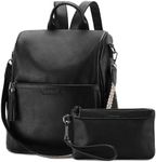 RAVUO Anti Theft Backpack for Women, Designer Vegen Leather Rucksack Convertible Ladies Shoulder Bag Handbag with Purse and Guitar Shoulder Strap,Black