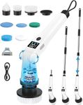 Electric Spin Scrubber, Cordless Bathroom Power Cleaner with 4400mAh Battery Easy Cleaning Kits, Adjustable Angle Telescopic Handle, 8 Replaceable Brushes for Shower Tub Floor Tile Grout 1 Pack