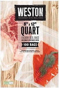 Weston Vacuum Sealer Bags, 2 Ply 3mm Thick, for NutriFresh, FoodSaver & Other Heat-Seal Systems, for Meal Prep and Sous Vide, BPA Free, 8" x 12" (Quart), 100 Count, Clear