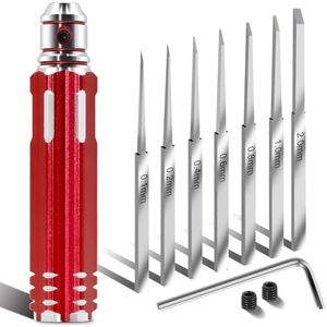 DULIWO Prime Model Scriber Gundam Resin Carved Scribe Line Hobby Cutting Tool Chisel, Model Chisel with 7 Blades (0.1/0.2/0.4/0.6/0.8/1.0/2.0mm)，for Carving Cutting, Panel line,Scale Model(Red)