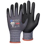 KAYGO 3 Pairs Safety Work Gloves MicroFoam Nitrile Coated, KG18N,Seamless Knit Nylon Glove with Black Micro-Foam Nitrile Grip,Ideal for General Purpose,Automotive,Home Improvement