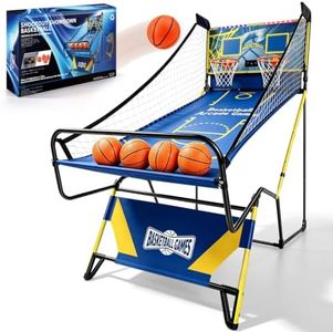 Furypiont Electronic Arcade Basketball Game with LED Scoring System, Foldable Indoor Dual Basketball Scoring System with Sound Effects, with Pump and Dual Hoops