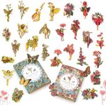 KIBBEH 90 Pieces Fairy Stickers for Scrapbook, Transparent Flower Patch Scrapbooking Hand Ledger Phone Case Laptop Diary DIY Crafts - (Sunburst and Twilight)… Transparent,Pink,Purple