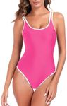 RELLECIGA Women's Neon Rose One Piece Swimsuit Scoop Neck Bathing Suits for Women Size Medium