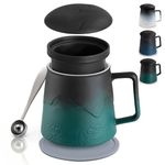 PluieSoleil Tea Infuser Mug with Lid Porcelain Tea Mug, Loose Leaf Tea Cup Handmade Forest Green 500ML