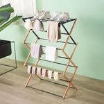 Lukzer Wood Foldable 3 Layer Clothes Drying Rack Portable Expandable Light Weight Laundry Rack For Indoor Outdoor Use (Black/105X67X36Cm)