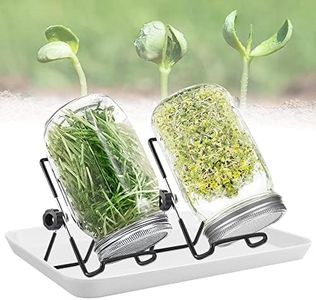 REFORUNG 2PCS Tarro Germinador 32oz/950ml Vaso Germinador de Semillas Tarro Cristal Germinador Redondo Tarro para Brotes con 2 Soportes Ajustables y Bandeja para Germinar Judías Brócoli Alfalfa Mungo