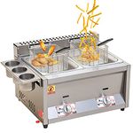 Deep Fat Fryer, Stainless Steel LPG Fryer, Stainless Steel Fat Fryer With Removable Basket, Freestanding Temperature Control, With Lid (Natural Gas Single tank) (Natural Gas Double tank)