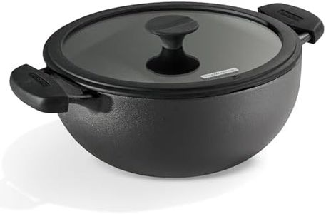 TRAMONTINA TITANEX 24cm / 3.7L Pre-Seasoned Heritage Cast Iron Deep Kadai with Toughened Glass Lid | Snap-On Silicone Grips | Kadhai for Curry | Gas/Induction Cookware | Life - Time Warranty