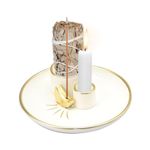 4 in 1 Incense Holder Ceramic Palo Santo Stick Bowl for Burning, Incense Holder for Sage Palo Santo Stickers, Candle Holder Ash Cather Tray for Yoga Meditation (White)