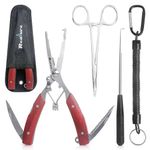 Realure 3 Pcs Portable Fishing Pliers Set with Lanyard, Include Curved Fishing Forceps, Disgorger Fishing, Multi Pliers Tool for Hook Remover, Split Ring, Fishing Gift for Men