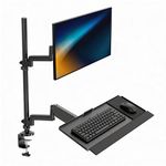 Mount-It! Sit-Stand Monitor Arm Desk Mount with Keyboard Tray, Single Monitor Fits Up to 32”, Height Adjustable Gas Spring, Full Motion Articulating Arm, Clamp or Grommet, Black