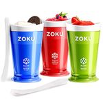 ZOKU Original Slush and Shake Maker, Slushy Cup 3 Pack for Quick Frozen Homemade Single-Serving Slushies, Fruit Smoothies, and Milkshakes in Minutes, Blue/Red/Green Set of 3