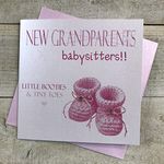 White Cotton Cards Pink, New Grandparents/Babysitters Little Booties & Tiny Toes Handmade Baby Girl Card, N211