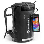 Earth Pak Waterproof Backpack with Roll-Top Closure, Front Pocket, Cushioned Back Panel & Phone Case (Black, 35L)