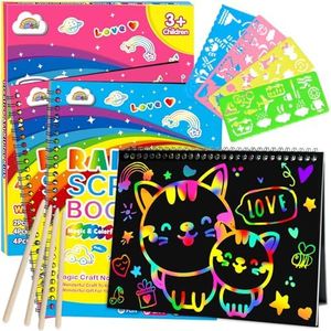 ZMLM Scratch Paper Art-Crafts Gift: 2 Pack Rainbow Notebooks Supplies Toys Easter Basket Stuffers for 3 4 5 6 7 8 9 10 Years Old Girls and Boys Kids Birthday Party Travel Games (Pink & Blue)