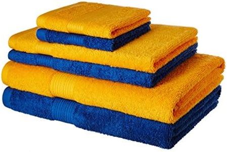 Amazon Brand - Solimo 100% Cotton 6 Piece Towel Set, 500 GSM (Iris Blue and Sunshine Yellow)