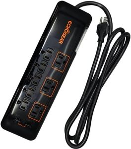 ECHOGEAR ShockShield Low Profile Surge Protector Power Strip with 8 Outlets & 2 USB Ports - Best Surge Suppressor with 2160 Joules of Protection - Slim Black Profile is Easy to Store & Wall Mountable