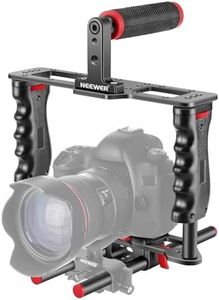 NEEWER Camera Video Cage Film Movie Making Kit, Aluminum Alloy with Top Handle, Dual Hand Grip, Two 15mm Rods, Compatible with Canon Sony Fujifilm Nikon DSLR Camera and Camcorder (Black + Red)