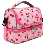 FlowFly Double Decker Cooler Insulated Lunch Bag Large Tote for Boys, Girls, Men, Women, with Adjustable Strap,Cherry