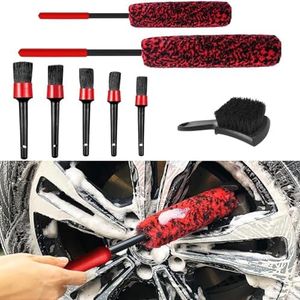 Wheel Brush Kit,8pcs Detailing Brush Set for Cleaning Wheel and Tire,Long Handle Car Wash Brush,Bendable & Sturdy Car Wheel Rim Cleaner Brush for Cleaning Spokes, Fenders,Engines