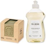 Fer à Cheval Pure Olive Savon De Marseille Soap Bar Sliced Cubes 4x65g and Fer à Cheval Dishwashing Liquid Dish Soap Provencal Olive Detergent Liquid,16.9 fl oz